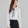 25 Autumn New style patchwork lace edge bow drape slimming puffed-sleeve chiffon shirt for women 22336 Specification image